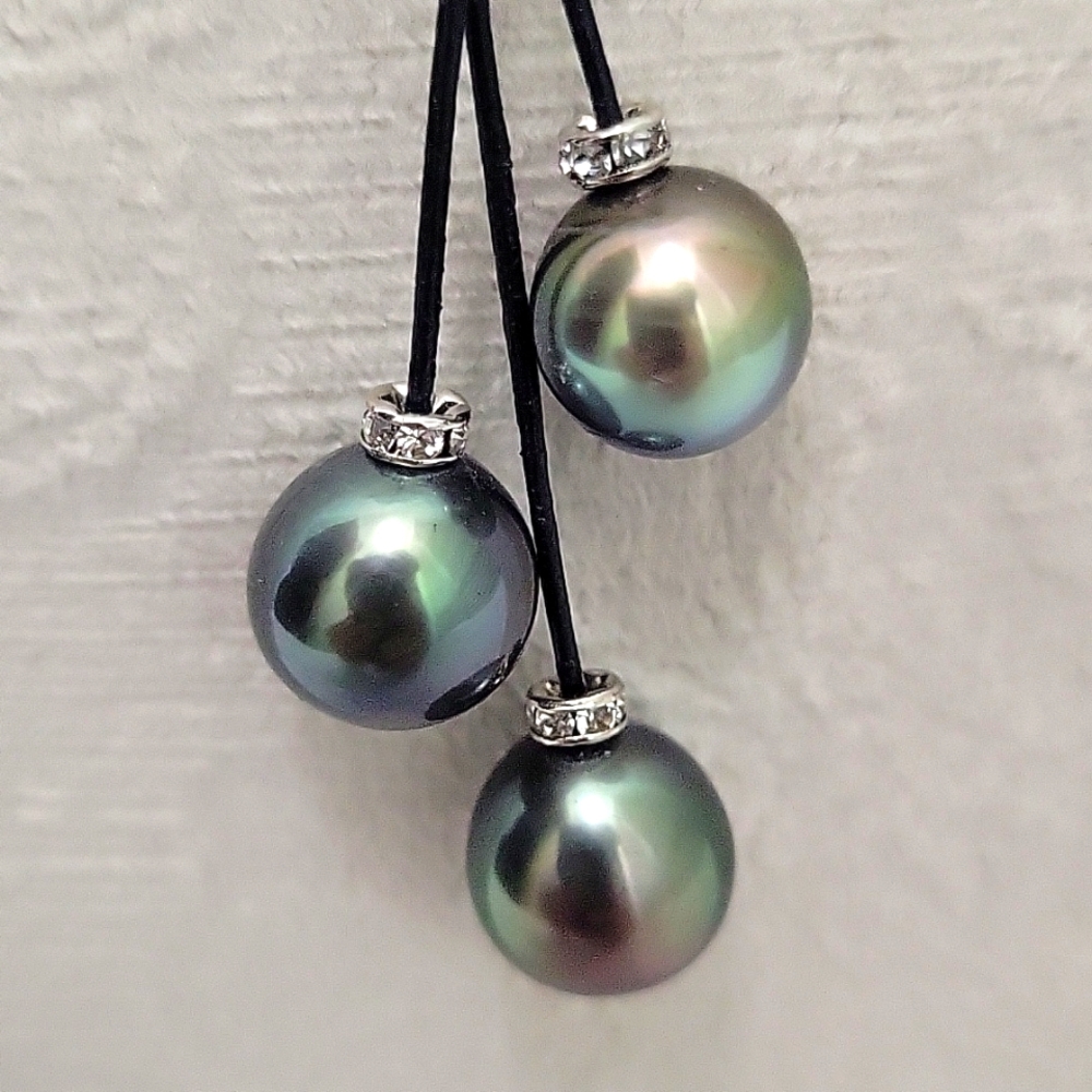 🎋Tahitian Casade Pearl 925 Sterling Silver Leather Necklace - Picture 7 of 14